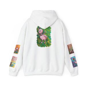 Cute Pink Bug Graphic Hoodie — Playful Art Print Sweatshirt with Sleeve Collage